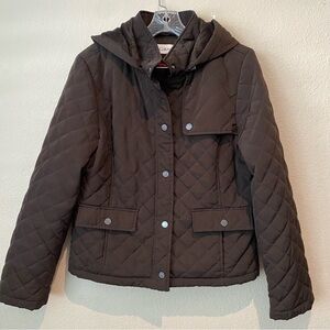 Calvin Klein Diamond Quilted Hooded Jacket | Fleece Lined | Brown | Size L